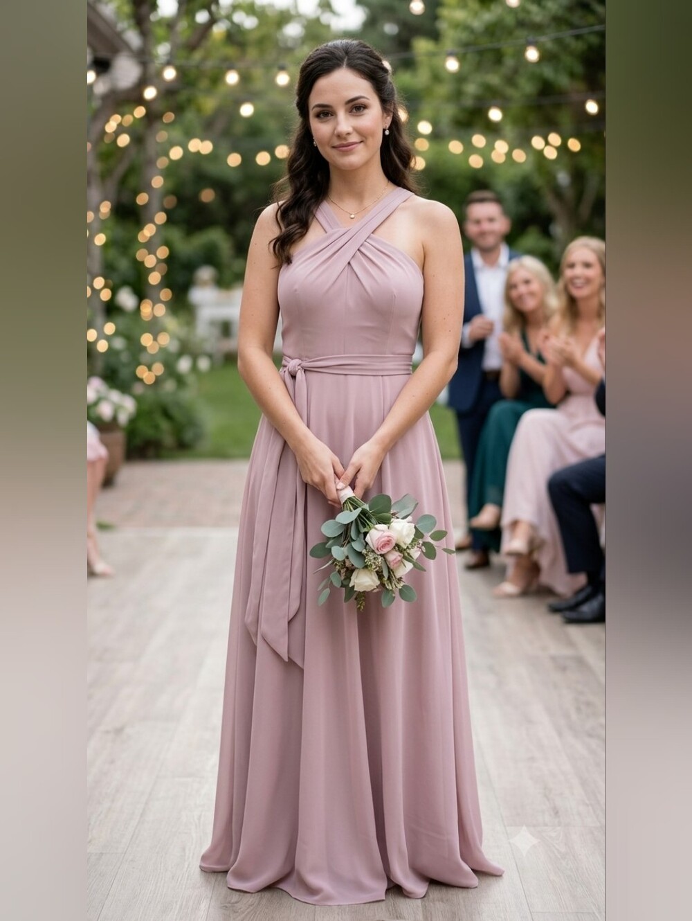 Kennedy Blue Dusty Rose Criss Cross Halter Neck Bridesmaid Flowy Maxi Dress 10